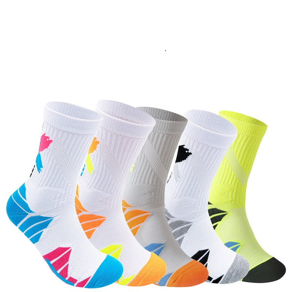 5 Pairs Men’s Compression Running Socks – Cushioned, Anti-Odor, Anti-Slip for Sports & Fitness